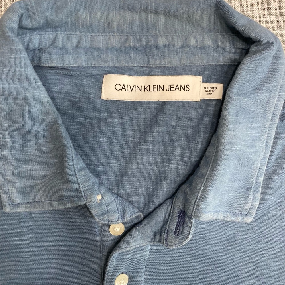 Calvin Klein Light Blue and White Collared Shirt Short Sleeve Polo Shirt Sz XL